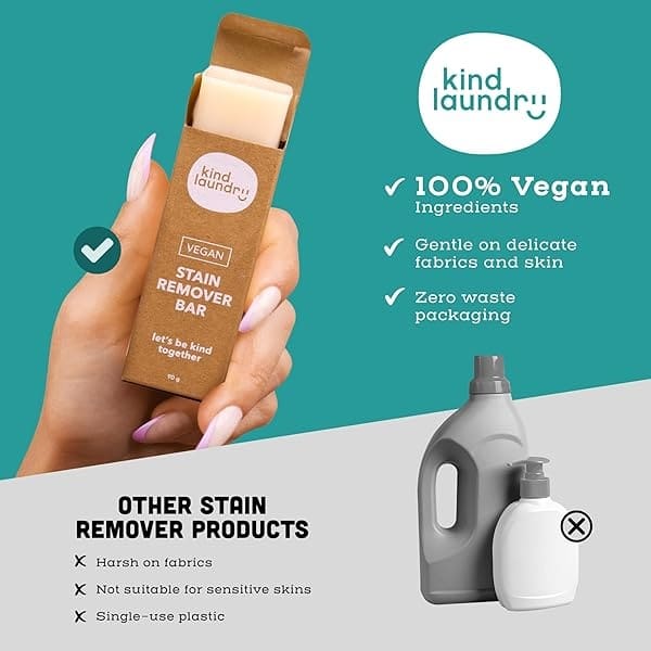 Kind Laundry – Barra vegana para quitar manchas, removedor de manchas naturales de viaje para ropa, quitamanchas sin gluten y crueldad, quitamanchas sin perfume para bebé, 90 gramos - Image 6