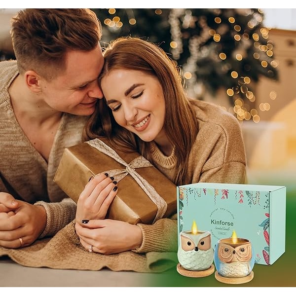 Kinforse - Velas de citronela para exteriores, ideas de regalo para mujeres, 6 x 1.5 onzas, novedosas velas de soja de búho para juegos de regalo para mujeres, velas de aromaterapia a granel para - Image 5