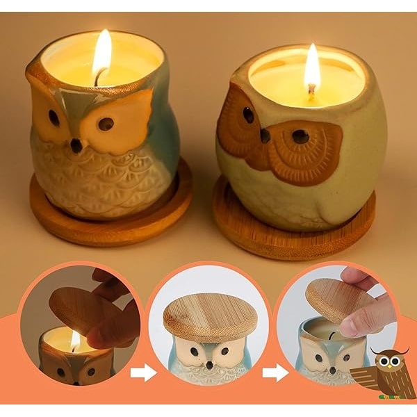 Kinforse - Velas de citronela para exteriores, ideas de regalo para mujeres, 6 x 1.5 onzas, novedosas velas de soja de búho para juegos de regalo para mujeres, velas de aromaterapia a granel para - Image 7