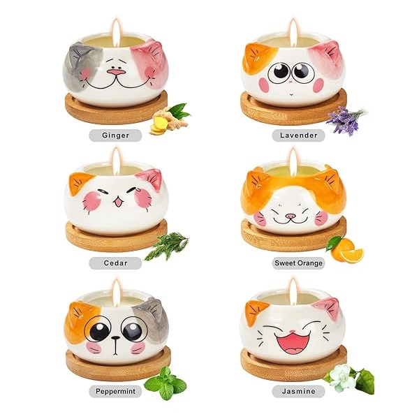 Kinforse Velas perfumadas para mujeres, regalos de cumpleaños para ella, regalos para mujeres, regalos de gato para mujeres, paquete de 6 regalos novedosos para mujeres, cumpleaños único - Image 3