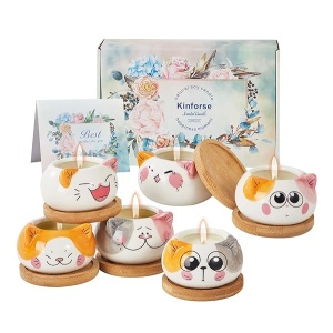 Kinforse Velas perfumadas para mujeres, regalos de cumpleaños para ella, regalos para mujeres, regalos de gato para mujeres, paquete de 6 regalos novedosos para mujeres, cumpleaños único