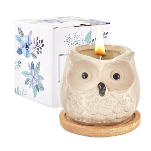 Kinforse Velas perfumadas para mujeres, regalos de cumpleaños para mujeres, regalos de búho para mujeres, vela naranja dulce, mejor amiga, juego único de velas de baño de feliz cumpleaños, ideas de regalo con caja de regalo de mármol