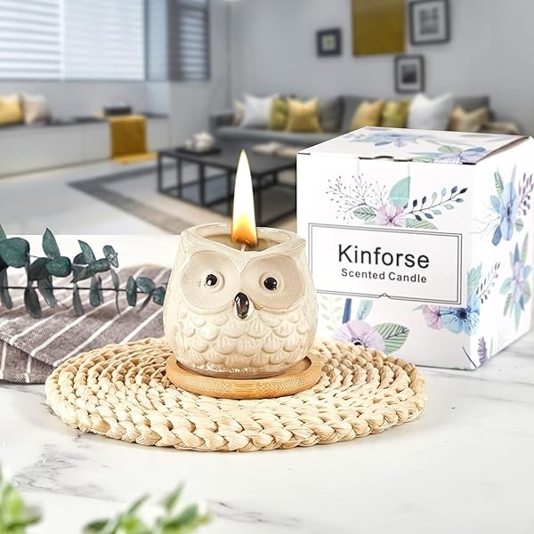 Kinforse Velas perfumadas para mujeres, regalos de cumpleaños para mujeres, regalos de búho para mujeres, vela naranja dulce, mejor amiga, juego único de velas de baño de feliz cumpleaños, ideas de regalo con caja de regalo de mármol - Image 7