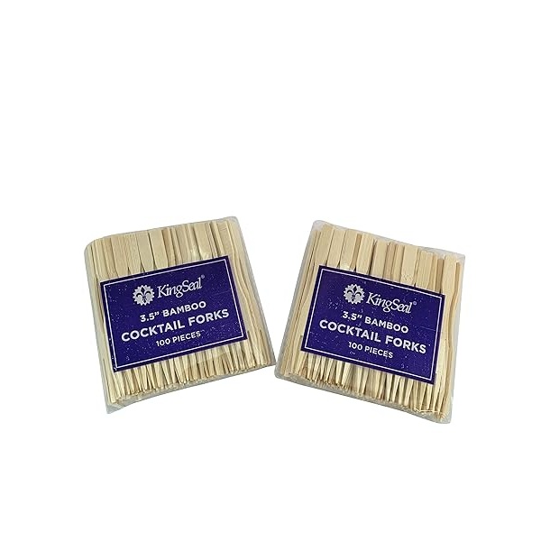 KingSeal - Tenedores de bambú de 2 puntas, 8,9 cm, Casual, 2 - Image 3