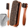 Kit de 4 cepillos para zapatos de pelo de caballo, aplicadores de piel de limpieza, zapatos de piel, cepillos de cuidado de botas, cepillo para polvo limpiador de gamuza con paño de microfibra (4