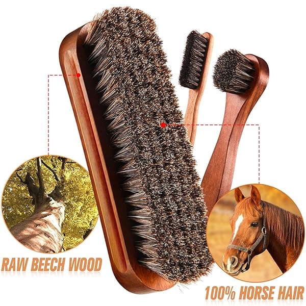 Kit de 4 cepillos para zapatos de pelo de caballo, aplicadores de piel de limpieza, zapatos de piel, cepillos de cuidado de botas, cepillo para polvo limpiador de gamuza con paño de microfibra (4 - Image 3
