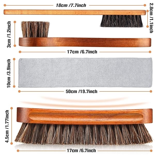 Kit de 4 cepillos para zapatos de pelo de caballo, aplicadores de piel de limpieza, zapatos de piel, cepillos de cuidado de botas, cepillo para polvo limpiador de gamuza con paño de microfibra (4 - Image 4