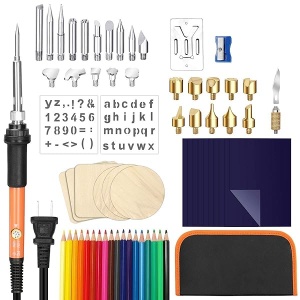 Kit de 69 piezas de quemado de madera, juego de bolígrafos pirográficos de 60 W con interruptor de temperatura de ajuste de 200 ~ 450 ℃, herramienta de quemador de madera en relieve, tallado, puntas de soldadura, plantillas, lápices, regalo de Navidad para hombres, adultos, papá