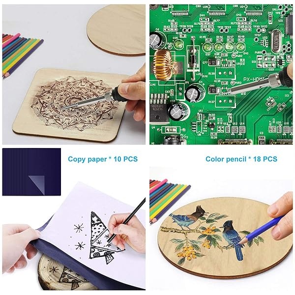 Kit de 69 piezas de quemado de madera, juego de bolígrafos pirográficos de 60 W con interruptor de temperatura de ajuste de 200 ~ 450 ℃, herramienta de quemador de madera en relieve, tallado, puntas de soldadura, plantillas, lápices, regalo de Navidad para hombres, adultos, papá - Image 6