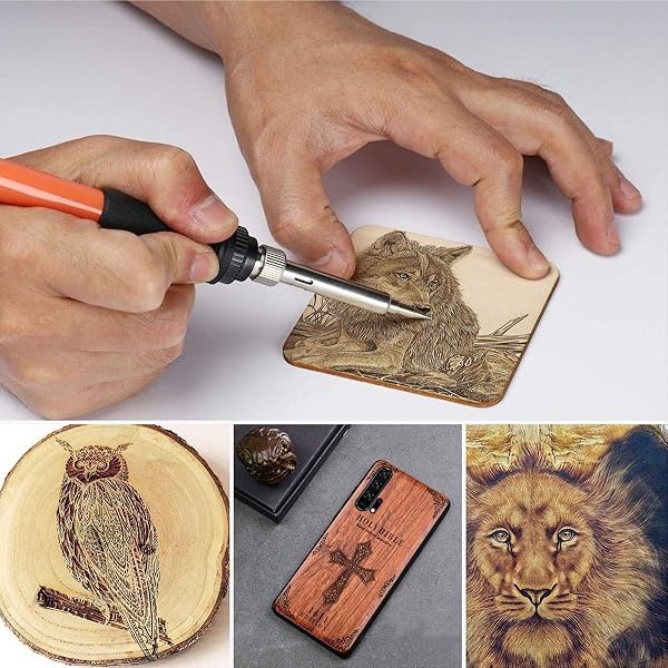 Kit de 69 piezas de quemado de madera, juego de bolígrafos pirográficos de 60 W con interruptor de temperatura de ajuste de 200 ~ 450 ℃, herramienta de quemador de madera en relieve, tallado, puntas de soldadura, plantillas, lápices, regalo de Navidad para hombres, adultos, papá - Image 8