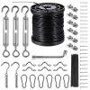 Kit de cadena de luces para colgar, kit de suspensión de luces de globo, alambre guía de luz para exteriores, incluye cable de cuerda de alambre de acero inoxidable recubierto de nailon de 164 pies, tensor y ganchos, suficientes accesorios, manual de uso