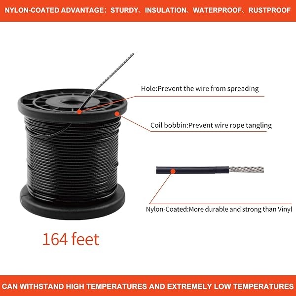 Kit de cadena de luces para colgar, kit de suspensión de luces de globo, alambre guía de luz para exteriores, incluye cable de cuerda de alambre de acero inoxidable recubierto de nailon de 164 pies, tensor y ganchos, suficientes accesorios, manual de uso - Image 6