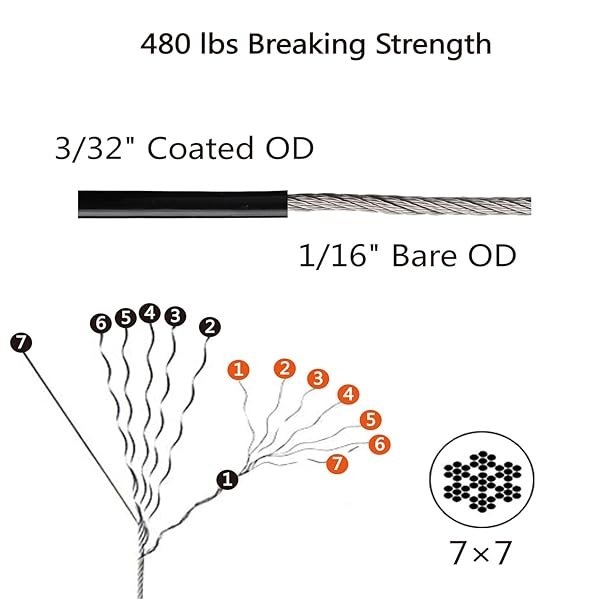 Kit de cadena de luces para colgar, kit de suspensión de luces de globo, alambre guía de luz para exteriores, incluye cable de cuerda de alambre de acero inoxidable recubierto de nailon de 164 pies, tensor y ganchos, suficientes accesorios, manual de uso - Image 7