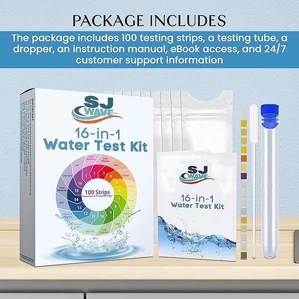Kit de prueba de agua potable 16 en 1 | Tiras de prueba de alta sensibilidad detectan pH, dureza, cloro, plomo, hierro, cobre, nitrato, nitrito | Tiras de prueba de pureza del agua para el hogar para - Image 8