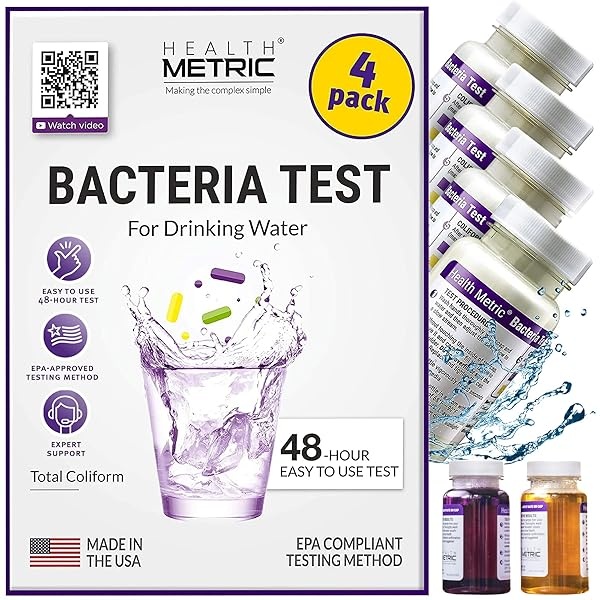 Kit de prueba de bacterias coliformes para agua potable, fácil de usar, kit de prueba de calidad del agua de 48 horas para agua de llave y pozo en el hogar, método de prueba aprobado por la EPA, fabricado en los Estados Unidos, incl. E Coli | Paquete de 4
