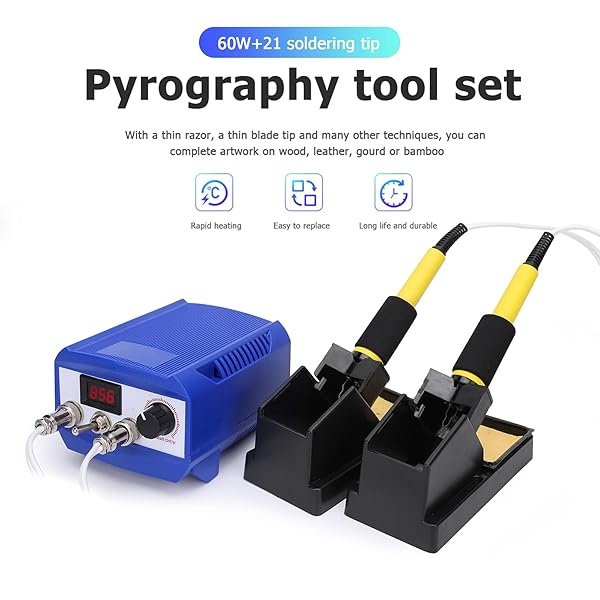 Kit de quema de madera, 60 W, LED, digital, control preciso de temperatura, doble pirografía de madera, con 20 puntas diferentes para adultos, principiantes, niños(Enchufe de EE. UU. 110V) - Image 3