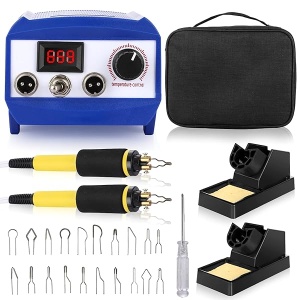 Kit de quema de madera, 60 W, LED, digital, control preciso de temperatura, doble pirografía de madera, con 20 puntas diferentes para adultos, principiantes, niños(Enchufe de EE. UU. 110V)