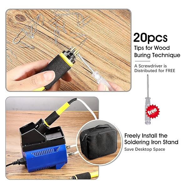 Kit de quema de madera, 60 W, LED, digital, control preciso de temperatura, doble pirografía de madera, con 20 puntas diferentes para adultos, principiantes, niños(Enchufe de EE. UU. 110V) - Image 8