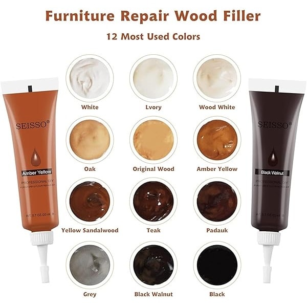 Kit de reparación de madera para retocar cualquier mueble de madera, 12 colores de superficie de cubierta de arañazos para mesa de piso de madera, pintura de muebles de relleno, roble, gabinete, puerta, chapa, cereza, nogal - Image 3