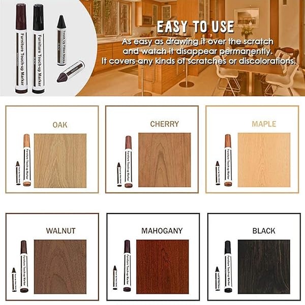 Kit de reparación de muebles - Juego de 12 marcadores y varillas de cera con kit de afilador, para manchas, arañazos, suelos de madera, mesas, escritorios, carpinteros, postes de cama, retoques y - Image 7