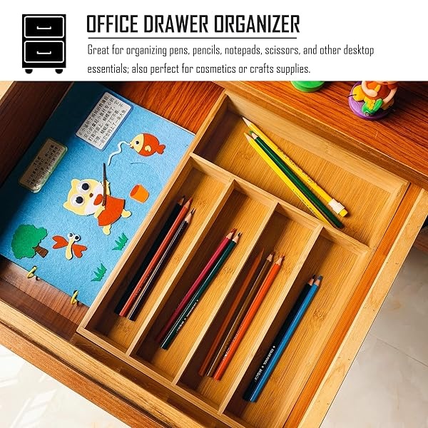 Kitchen Wood Utensil Tray Drawer Organizer,10 INCHES Bamboo Silverware Tray for Drawer,Small Cutlery Organizer, Flatware Holder,Office Storage Organizers,Knife Makeup Desk Drawer Dividers Insert - Image 3