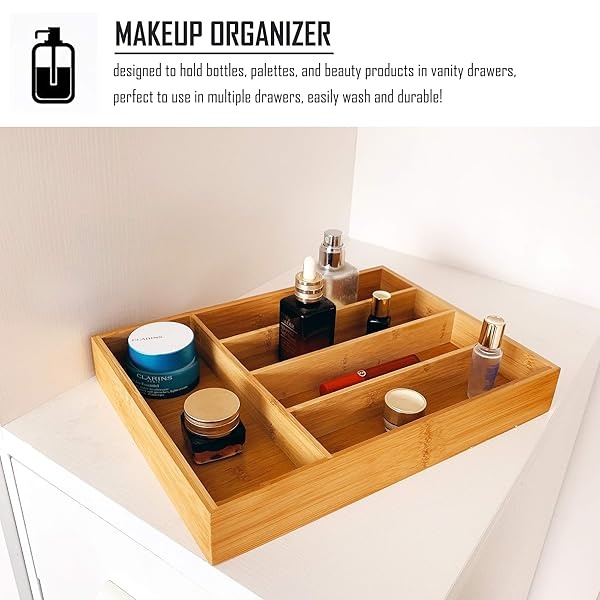 Kitchen Wood Utensil Tray Drawer Organizer,10 INCHES Bamboo Silverware Tray for Drawer,Small Cutlery Organizer, Flatware Holder,Office Storage Organizers,Knife Makeup Desk Drawer Dividers Insert - Image 5