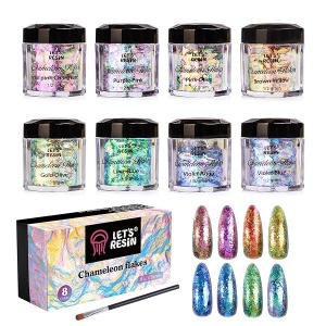 LET'S RESIN Chameleon Chunky Flakes, suministros de resina, 8 colores intensos pigmentos de cambio de color en polvo para manualidades de resina/vasos, copos de sombra de ojos iridiscentes en polvo