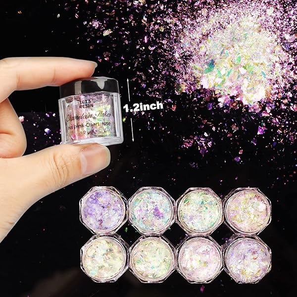 LET'S RESIN Chameleon Chunky Flakes, suministros de resina, 8 colores intensos pigmentos de cambio de color en polvo para manualidades de resina/vasos, copos de sombra de ojos iridiscentes en polvo - Image 6