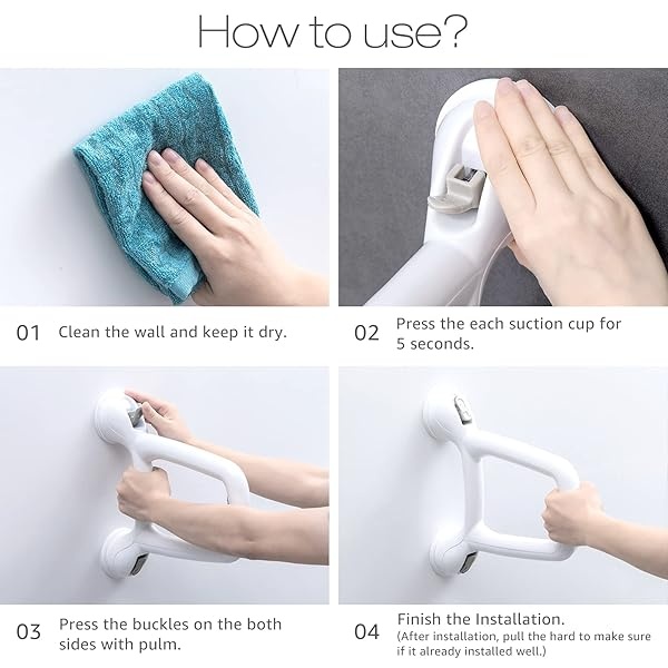 LEVERLOC Barra de seguridad para ducha, con ventosa, sin taladro, para personas mayores, embarazadas, discapacitados, baño, baño, baño, asistir, mango de ducha, fuerte succión de hasta 240 libras, fácil de agarrar - Image 6