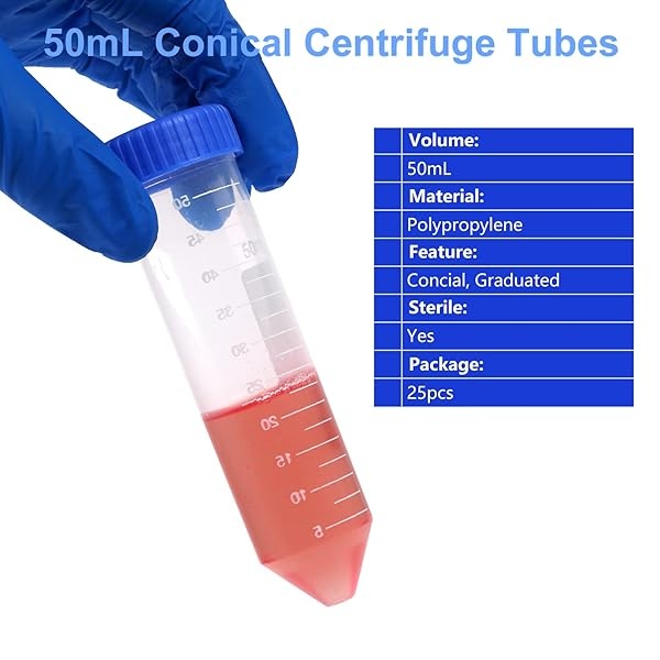 LGEVER Plastic Test Tubes 50mL with Screw Caps, 25pcs EO Sterile Conical Centrifuge Tubes, Polypropylene Container Bulk with Graduated and Write-on Spot, Non-Pyrogenic, DN/RNase Free Human DNA-Free - Image 5