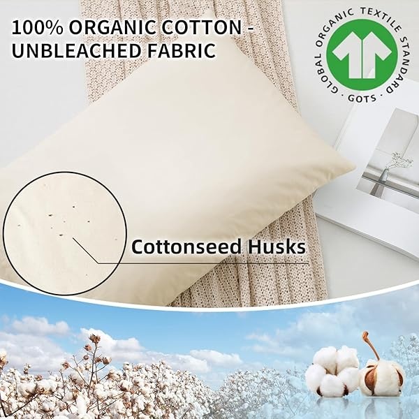 LOFE - Almohada orgánica de trigo sarraceno para dormir, 14 x 20 pulgadas, altura ajustable, transpirable para dormir fresco, soporte cervical para dormir de espalda y lateral (cascos de trigo - Image 6