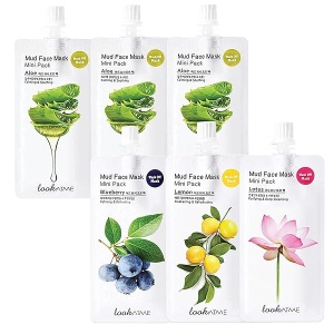 LOOKATME Mascarillas faciales para el cuidado de la piel (paquete de 6, juego combinado de mascarilla de barro) - Mascarillas faciales de arcilla para el cuidado de la piel para mujeres, cuidado de la piel coreano con arcilla de caolín y bentonita, mascarilla facial hidratante con brillo natural, juego de minimizador de poros para adolescentes, niños (hasta 4 usos por paquete )