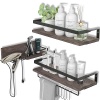 LYNNC 3 en 1 estantes flotantes rústicos, estantes de almacenamiento decorativos con barra de toallero, soporte de pared para baño, cocina y dormitorio, juego de 3 estantes