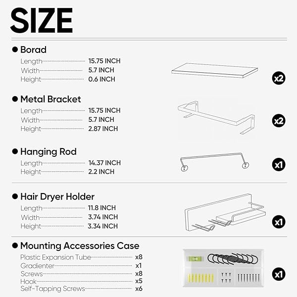 LYNNC 3 en 1 estantes flotantes rústicos, estantes de almacenamiento decorativos con barra de toallero, soporte de pared para baño, cocina y dormitorio, juego de 3 estantes - Image 7