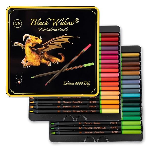 Lápices de colores Black Widow Dragon para adultos – 36 lápices de colores con pigmentos suaves – el mejor juego de lápices de colores para libros de colorear y dibujo para adultos – Un juego de lápices imprescindible