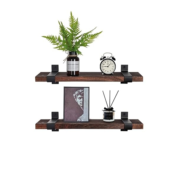 Lavievert - Estantes flotantes de pared de madera rústica para dormitorio, salón, baño, cocina, oficina, juego de 2