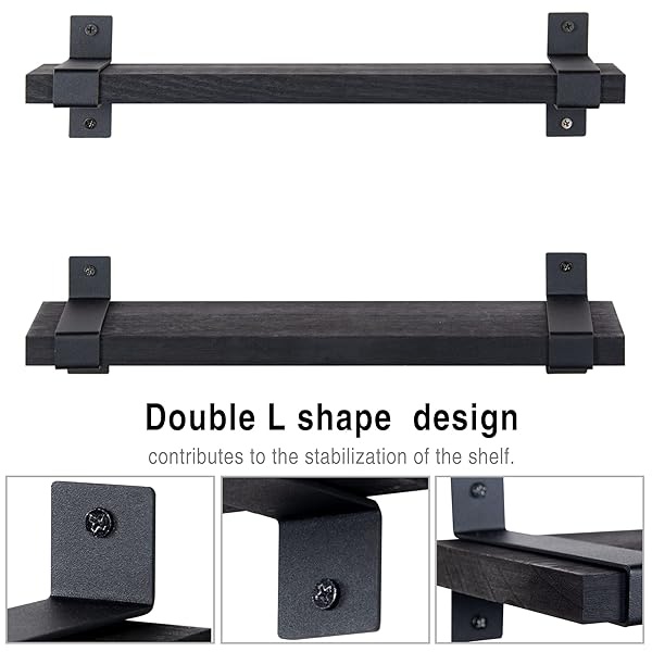 Lavievert Juego de 2 estantes flotantes de pared de madera rústica para dormitorio, sala de estar, baño, cocina, oficina, color negro - Image 4