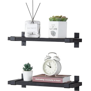 Lavievert Juego de 2 estantes flotantes de pared de madera rústica para dormitorio, sala de estar, baño, cocina, oficina, color negro