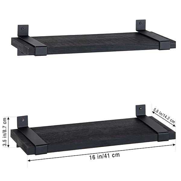 Lavievert Juego de 2 estantes flotantes de pared de madera rústica para dormitorio, sala de estar, baño, cocina, oficina, color negro - Image 6