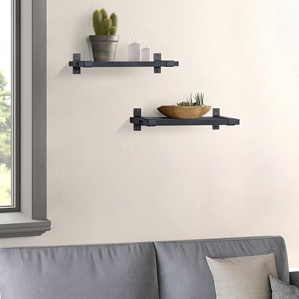 Lavievert Juego de 2 estantes flotantes de pared de madera rústica para dormitorio, sala de estar, baño, cocina, oficina, color negro - Image 7