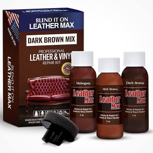 Leather Max - Kit de reparación y reparación de mezcla rápida, color café oscuro, restauración de sofás, muebles y reparación de asientos de coche, sofá, botas, 3 tonos de color para mezclar con piel,