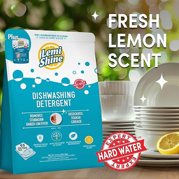 Lemi Shine Cápsulas naturales para lavavajillas – Cápsulas de detergente todo en uno en polvo y gel para lavavajillas con potente ácido cítrico, 65 unidades - Image 6