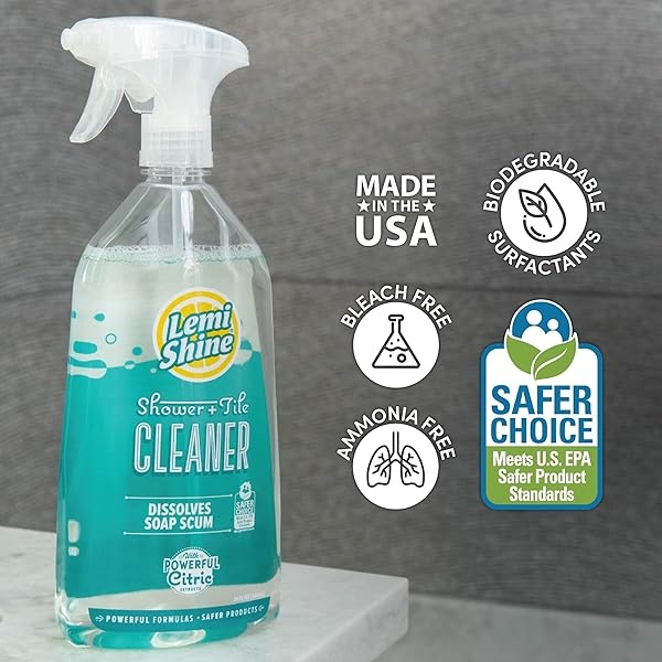 Lemi Shine Limpiador de azulejos y duchas – Limpiador de azulejos y ducha elimina cal, calcio, jabón con potente ácido cítrico, fórmula sin fragancia, botella de 28 onzas – 3 unidades - Image 8