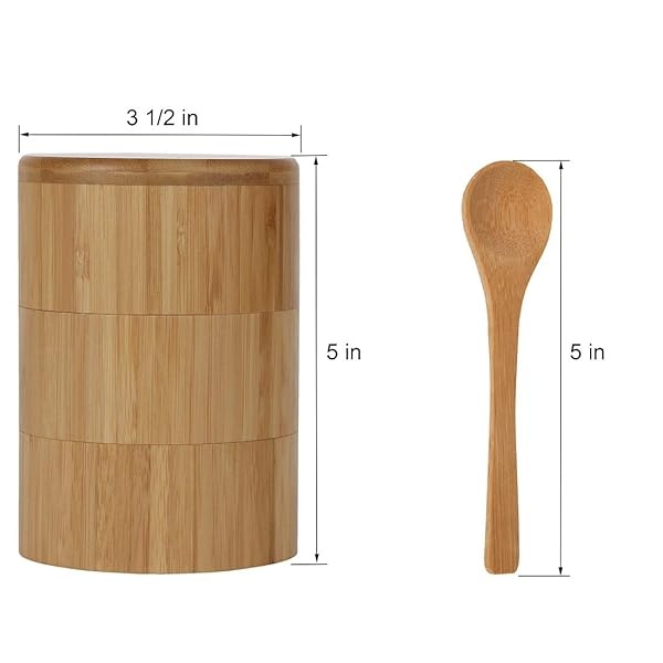 Lily's Home Contenedor de bambú de 3 niveles, soporte dividido para especias, caja de madera para sal y pimienta con cierre magnético y una cuchara - Image 4
