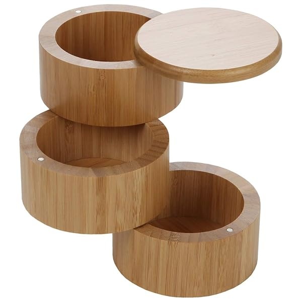 Lily's Home Contenedor de bambú de 3 niveles, soporte dividido para especias, caja de madera para sal y pimienta con cierre magnético y una cuchara - Image 7