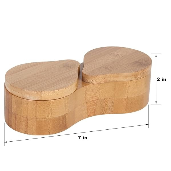 Lily's Home Contenedor doble redondo de bambú, tarro de almacenamiento de especias, caja de madera para sal y pimienta - Image 4