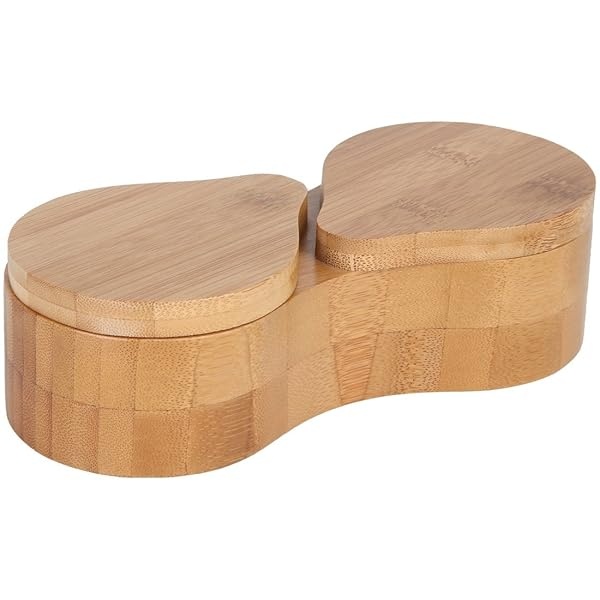 Lily's Home Contenedor doble redondo de bambú, tarro de almacenamiento de especias, caja de madera para sal y pimienta - Image 5