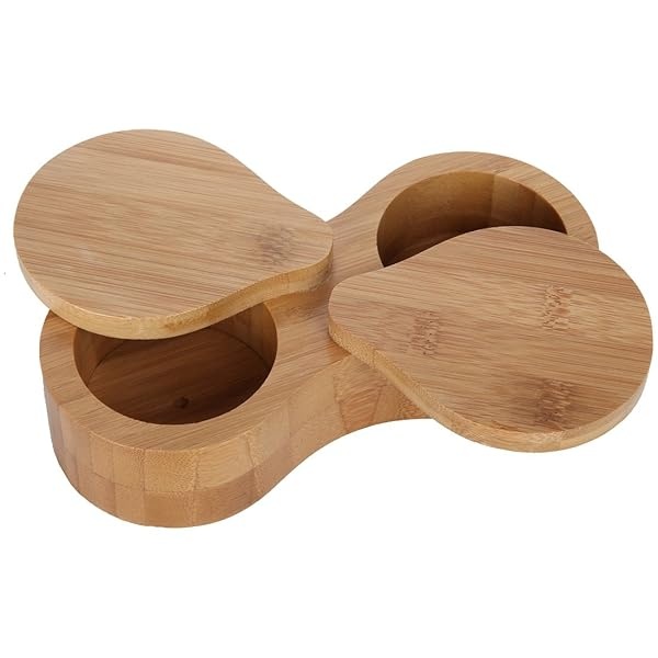Lily's Home Contenedor doble redondo de bambú, tarro de almacenamiento de especias, caja de madera para sal y pimienta - Image 6