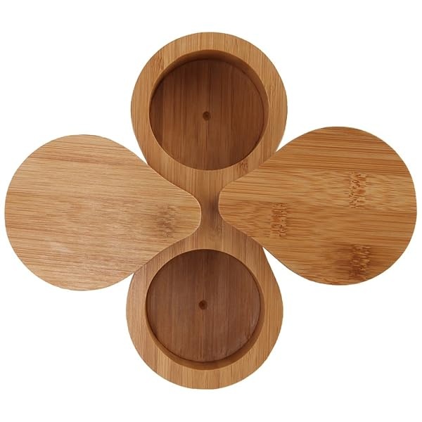 Lily's Home Contenedor doble redondo de bambú, tarro de almacenamiento de especias, caja de madera para sal y pimienta - Image 7