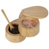 Lily's Home - Recipiente ovalado de bambú para especias, salero y pimienta, 2 en 1, caja de madera con cierre magnético y cuchara